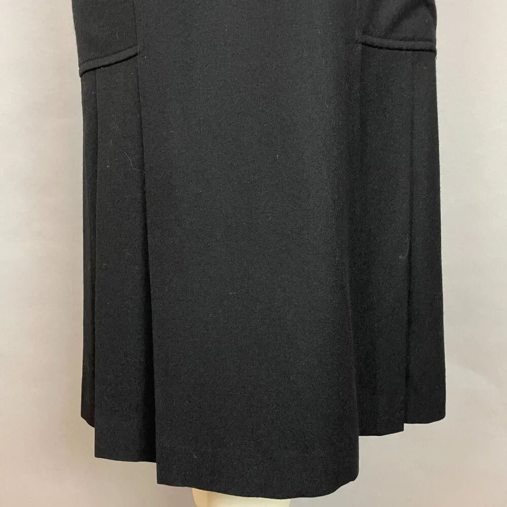 Vintage Henri Luc‎ Chapuis H-L Wool Skirt Pleated Black Lined Wide Pockets Snaps